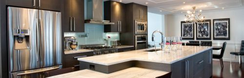 Modern kitchen with dark cabinet finish